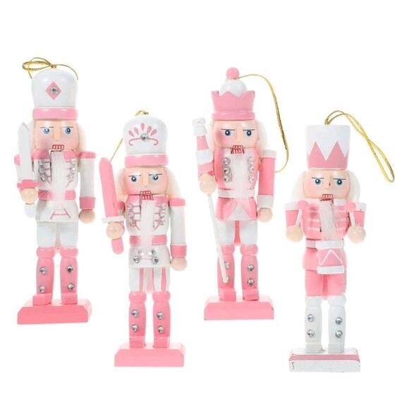 PartyKindom Pink Nutcracker Ornaments 4pcs Wooden Nutcracker Figures Small - Picture 1 of 10